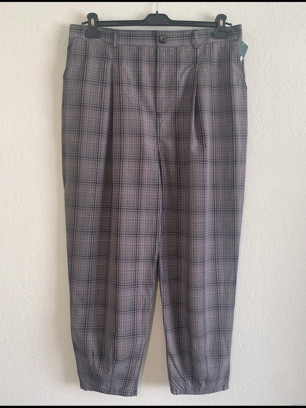 Men's Plaid Dress Pants - Gray with Subtle Purple Check
